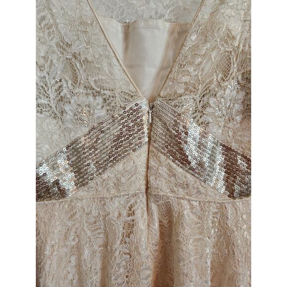 Carmen Marc Valvo Embellished Trim Beige Lace Dress S - Picture 7 of 7